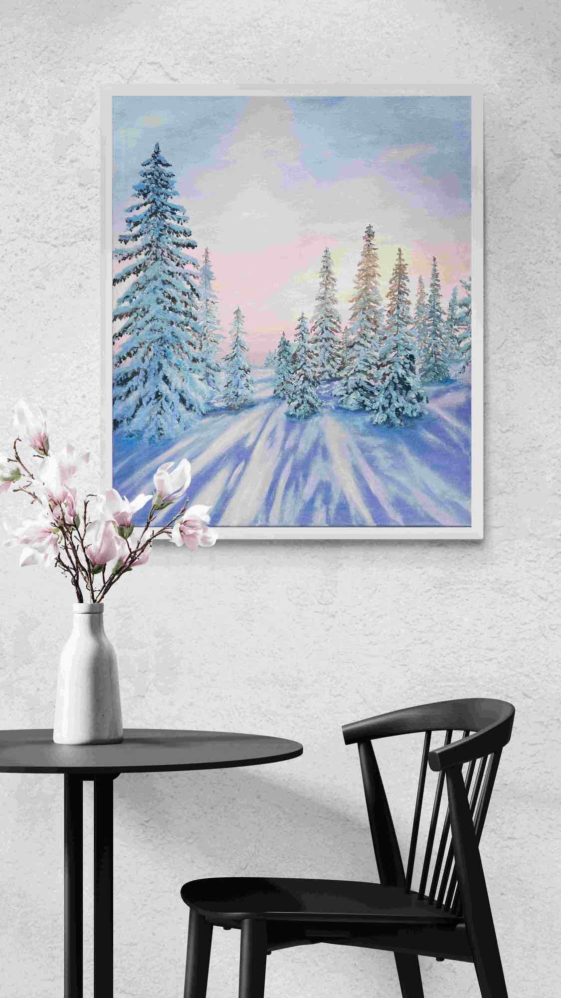 Sunset in Winter Forest