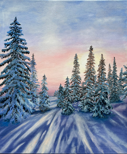 Sunset in Winter Forest