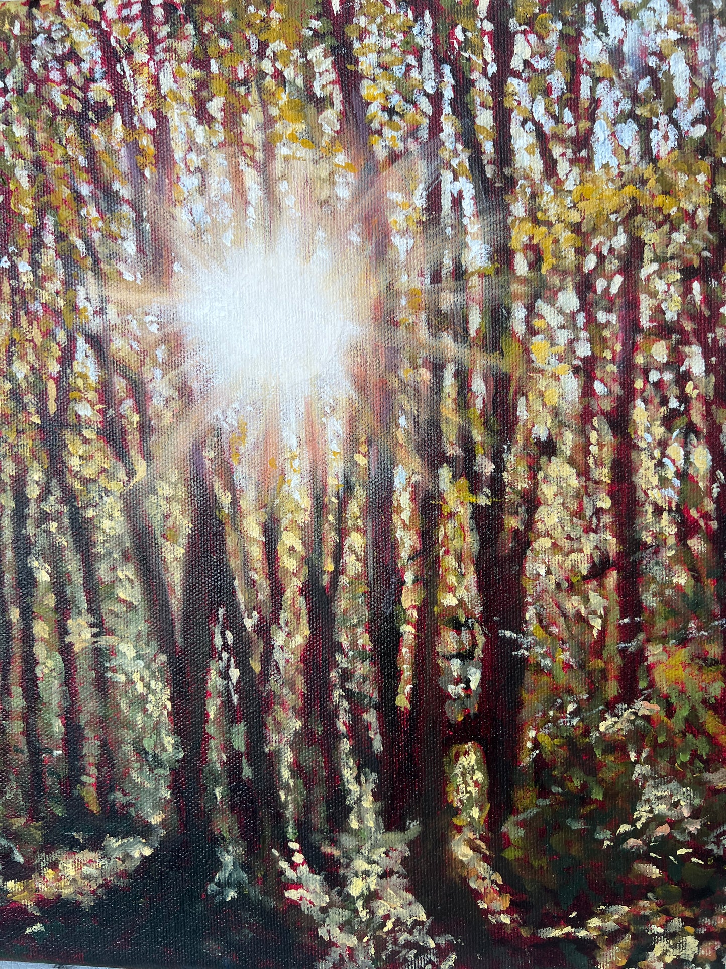 Abstract painting with a bright light at the center