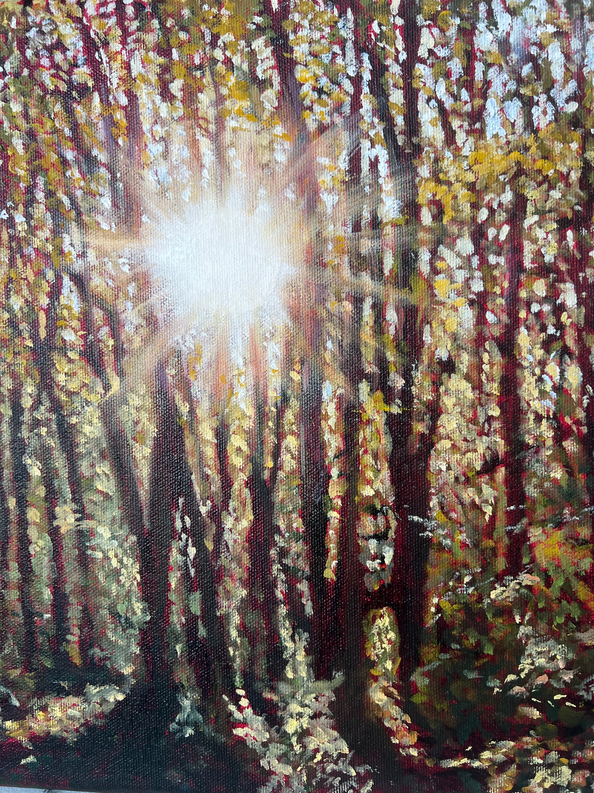 Abstract painting with a bright light at the center