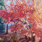 Painting of a garden with trees in autumn colors