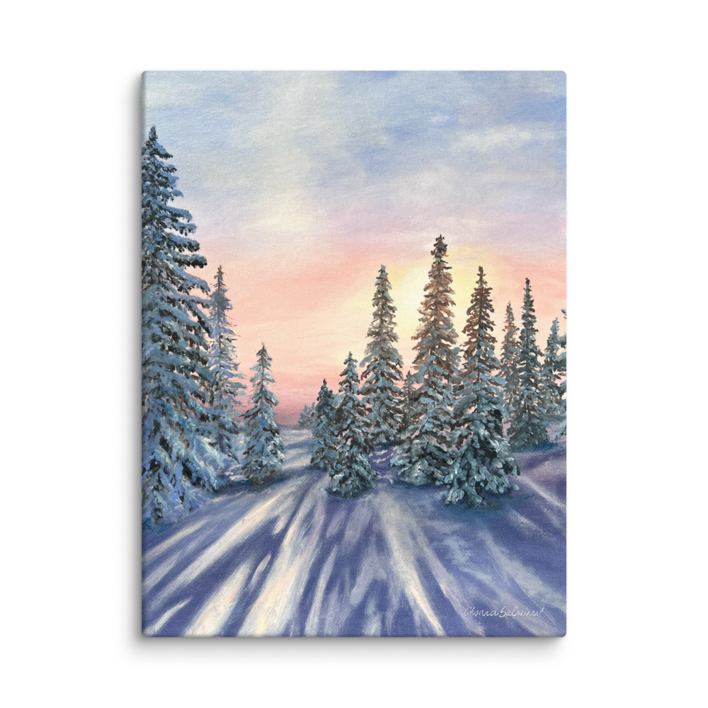 Luxury Gallery-Quality Canvas Print – Sunset in Winter Forest – Elegant Modern Wall Art for Home Decor