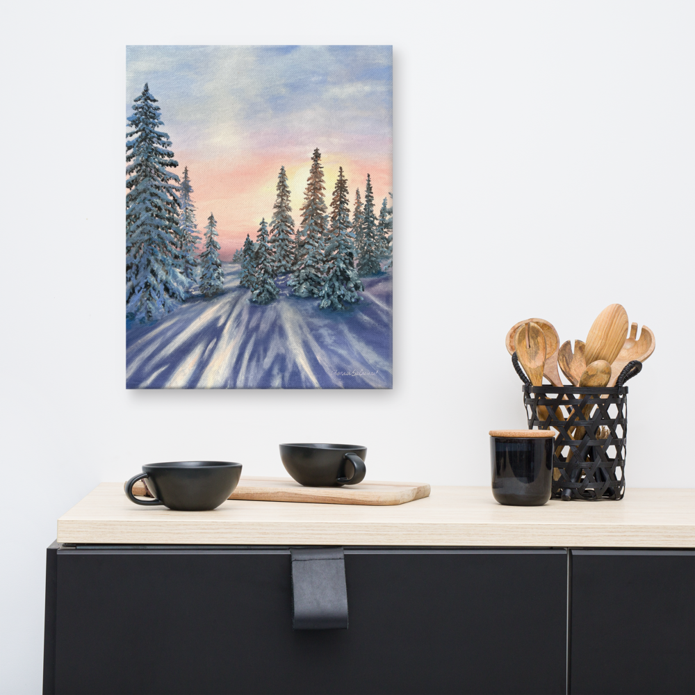 Luxury Gallery-Quality Canvas Print – Sunset in Winter Forest – Elegant Modern Wall Art for Home Decor