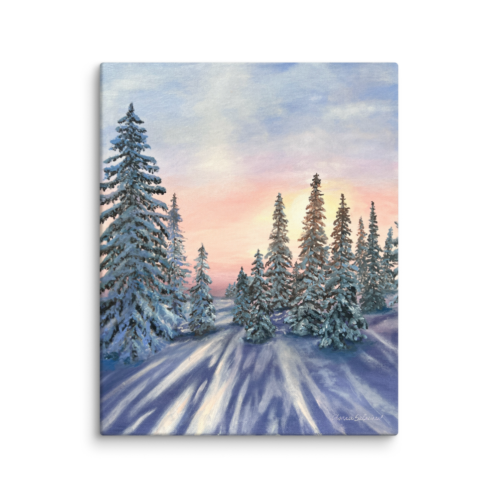 Luxury Gallery-Quality Canvas Print – Sunset in Winter Forest – Elegant Modern Wall Art for Home Decor
