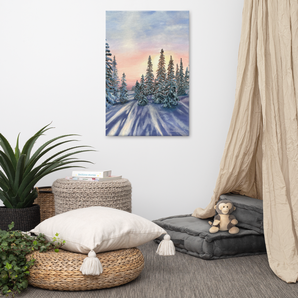 Luxury Gallery-Quality Canvas Print – Sunset in Winter Forest – Elegant Modern Wall Art for Home Decor