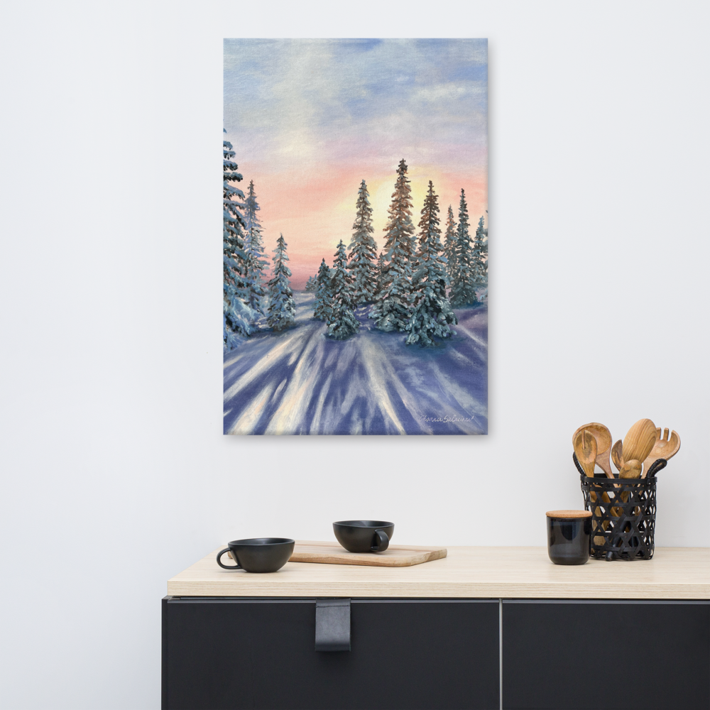 Luxury Gallery-Quality Canvas Print – Sunset in Winter Forest – Elegant Modern Wall Art for Home Decor