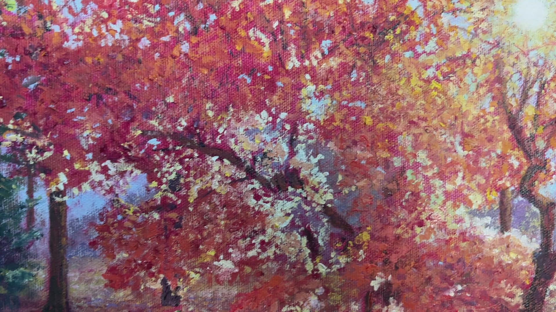 Video of close-ups of the trees on the painting